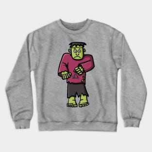 Funny musician Frankenstein cartoon playing the triangle cute halloween autumn digital illustration Crewneck Sweatshirt